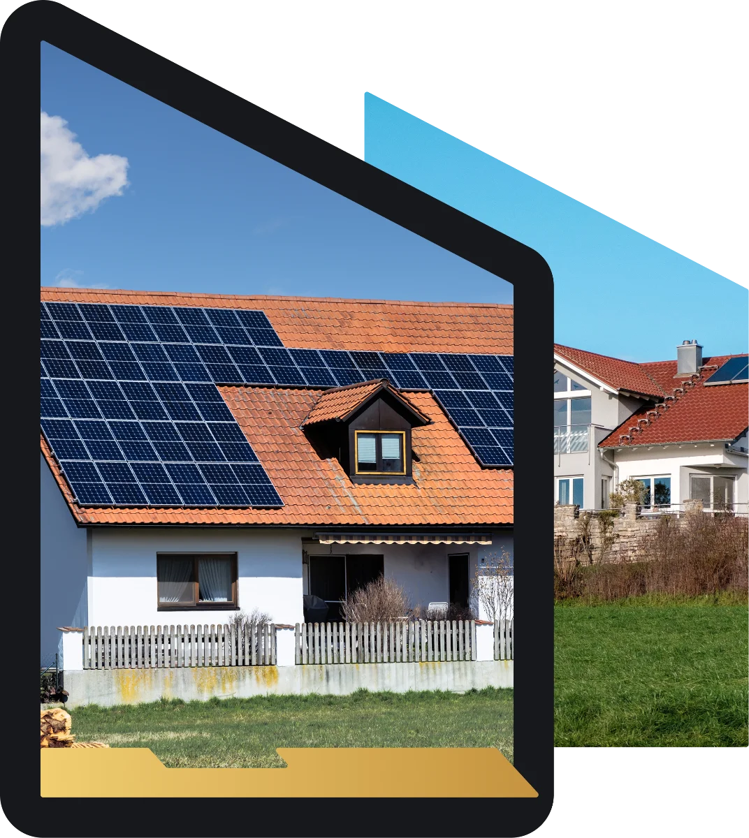 Professionell montierte Photovoltaik-Module auf rotem Wohnhausdach – Photovoltaik Montage